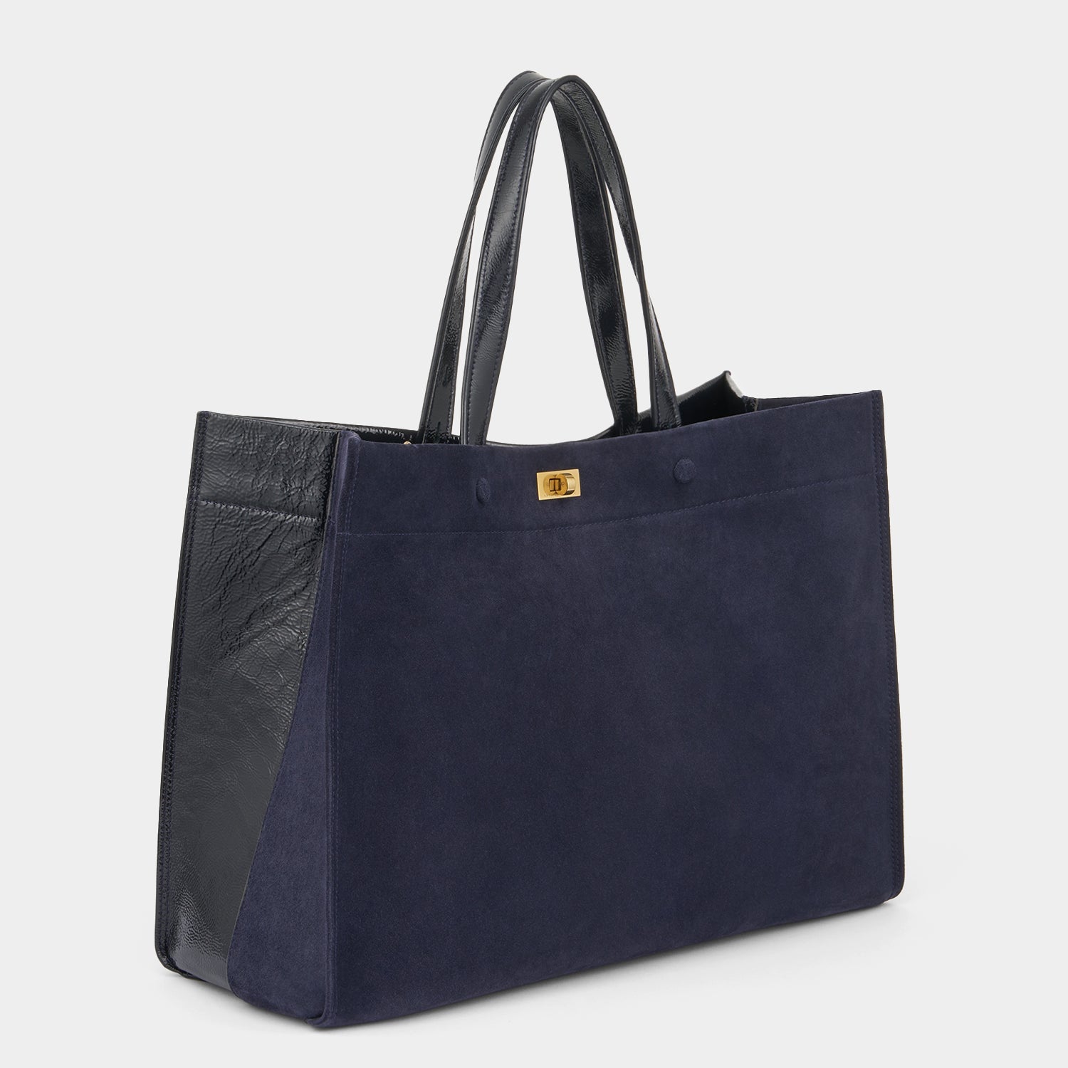 Mortimer Tote -

          
            Suede/Patent Leather in Marine -
          

          Anya Hindmarch US
