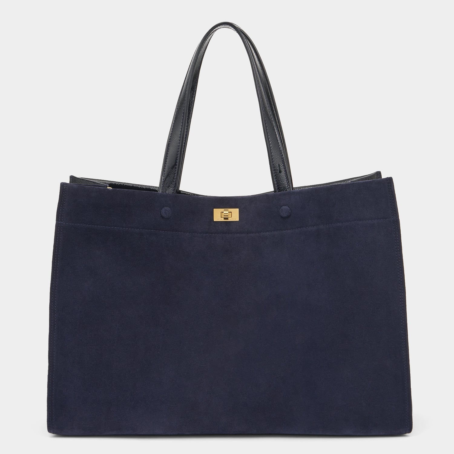 Mortimer Tote -

          
            Suede/Patent Leather in Marine -
          

          Anya Hindmarch US
