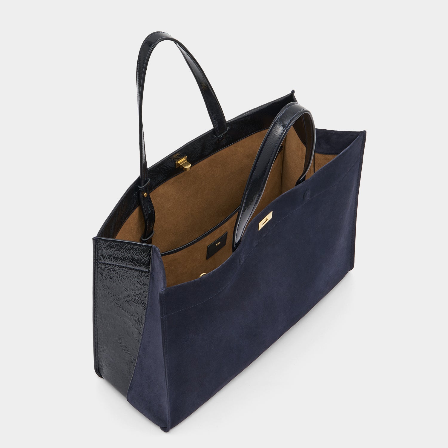 Mortimer Tote -

          
            Suede/Patent Leather in Marine -
          

          Anya Hindmarch US
