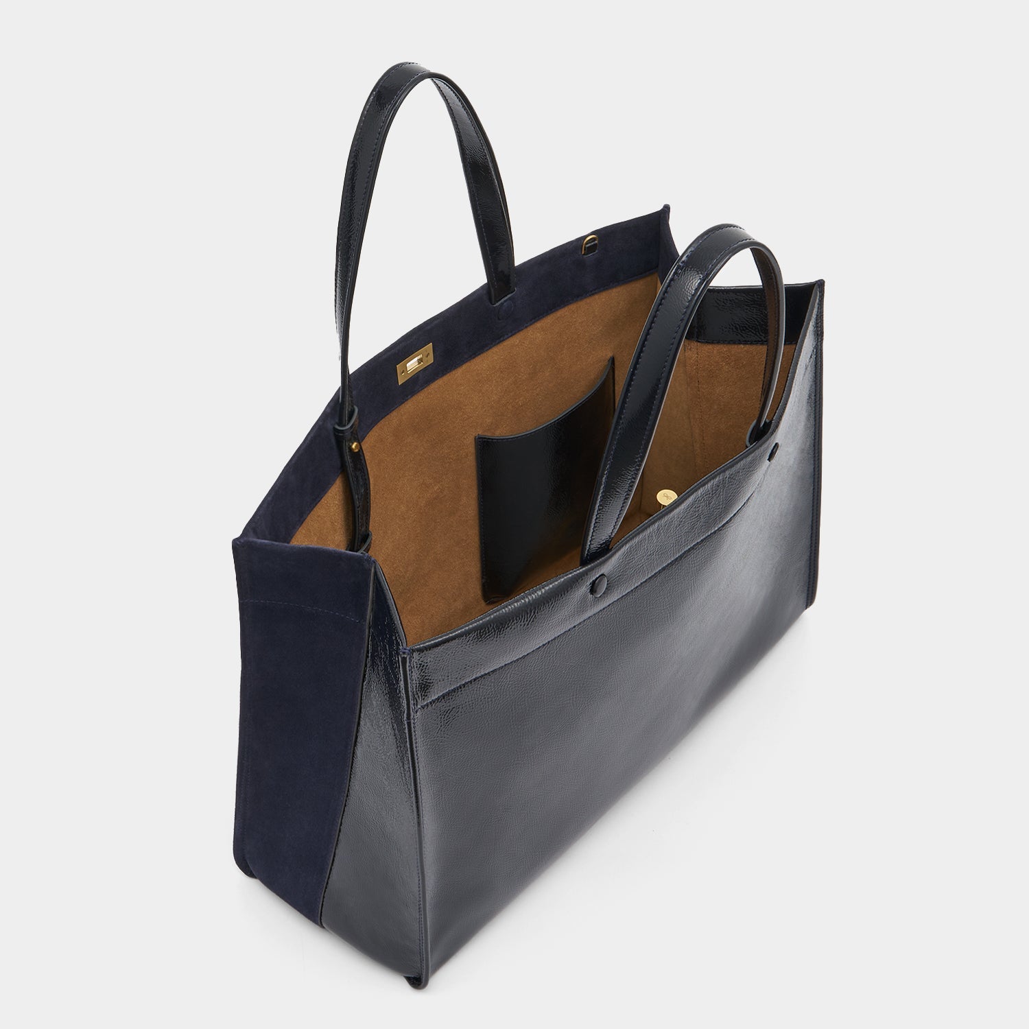 Mortimer Tote -

          
            Suede/Patent Leather in Marine -
          

          Anya Hindmarch US
