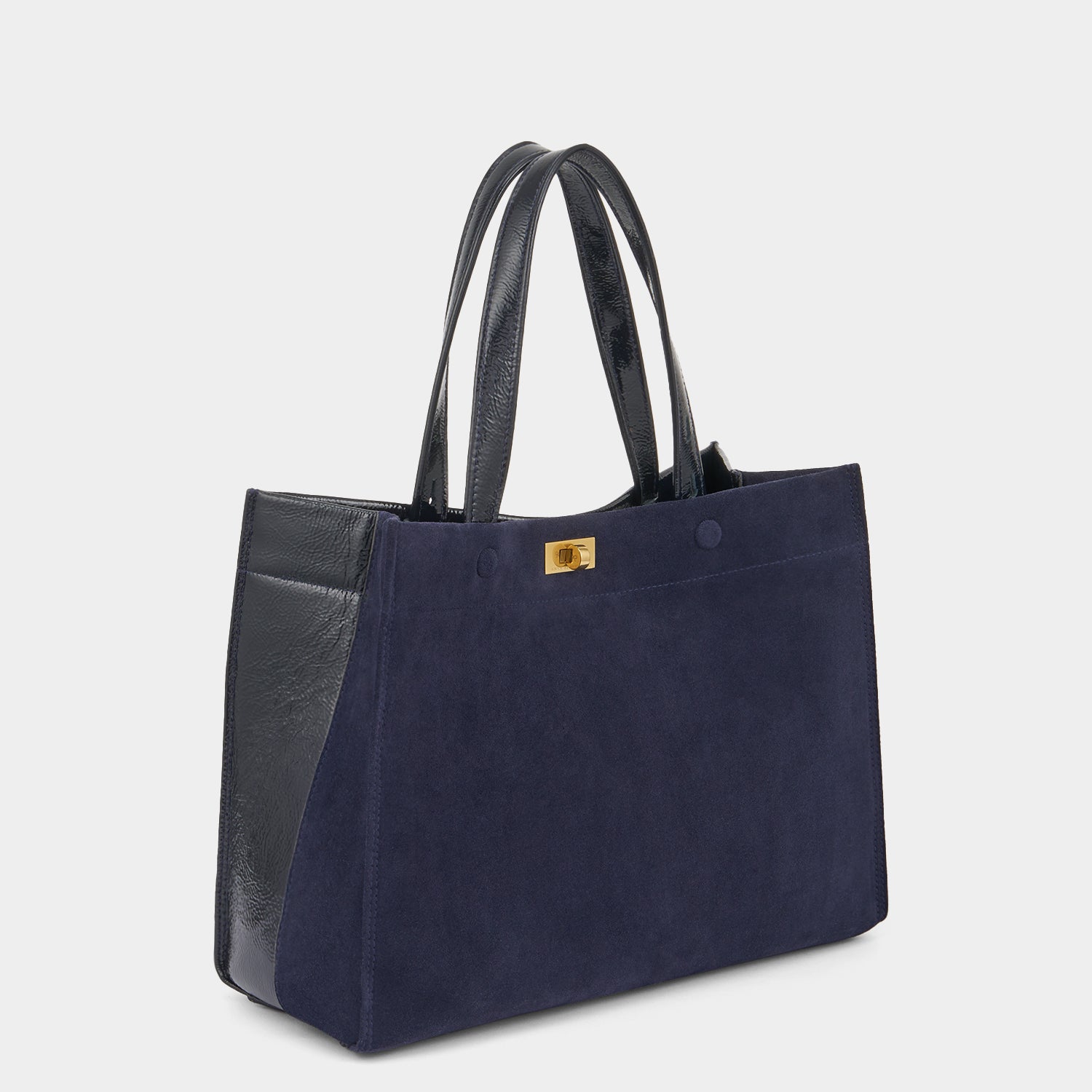 Mortimer Small Tote -

          
            Suede/Patent Leather in Marine -
          

          Anya Hindmarch US
