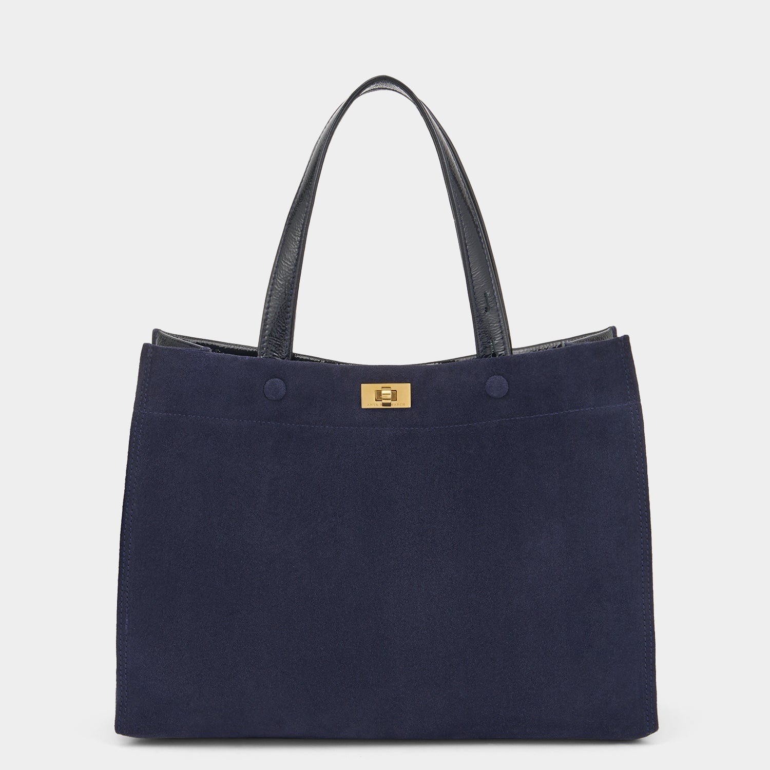 Mortimer Small Tote -

          
            Suede/Patent Leather in Marine -
          

          Anya Hindmarch US
