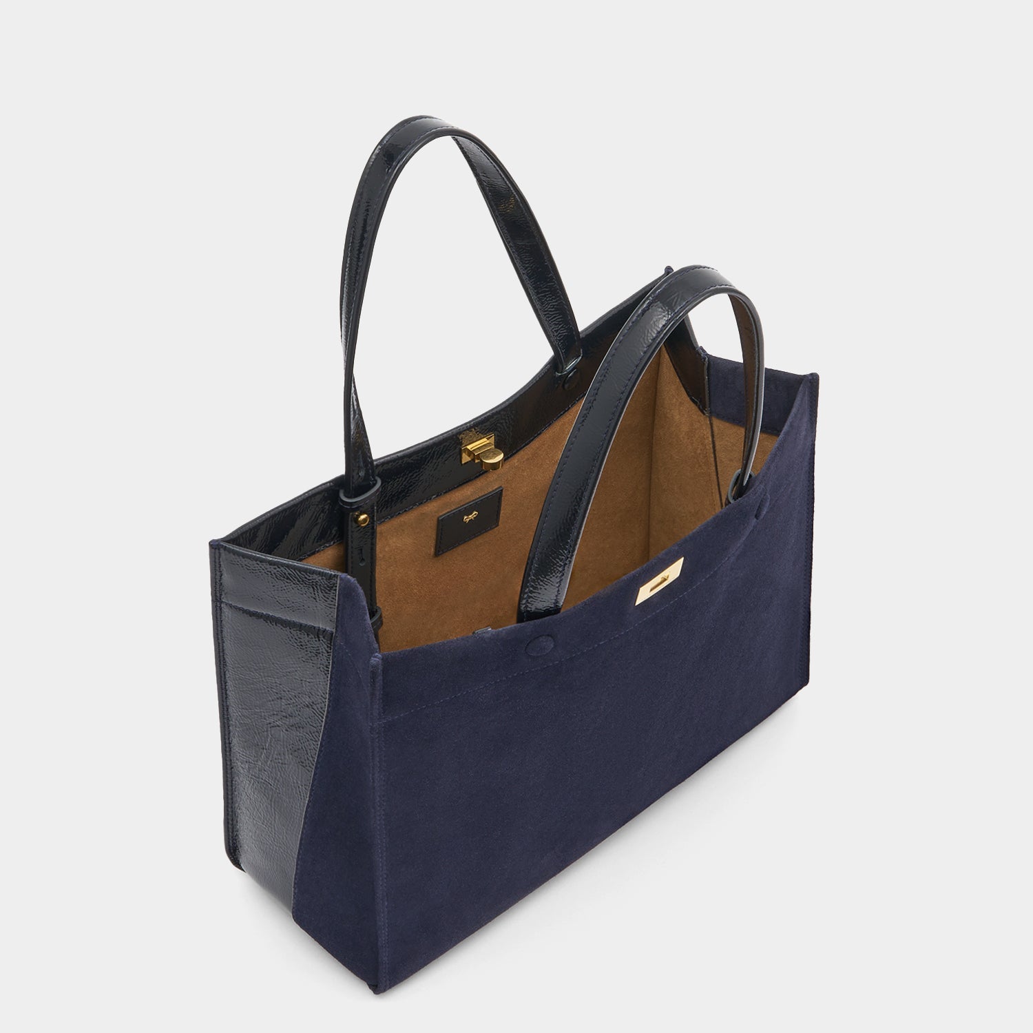 Mortimer Small Tote -

          
            Suede/Patent Leather in Marine -
          

          Anya Hindmarch US
