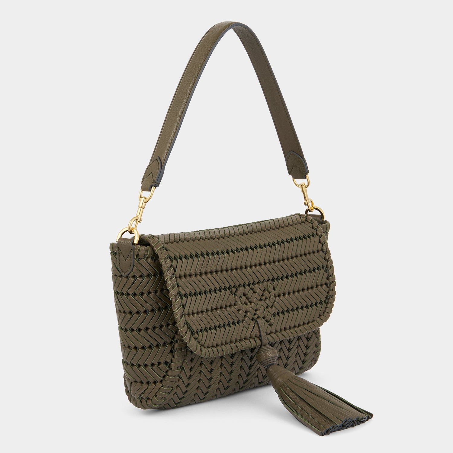 Neeson Tassel Shoulder Bag -

          
            Capra Leather in Khaki -
          

          Anya Hindmarch US
