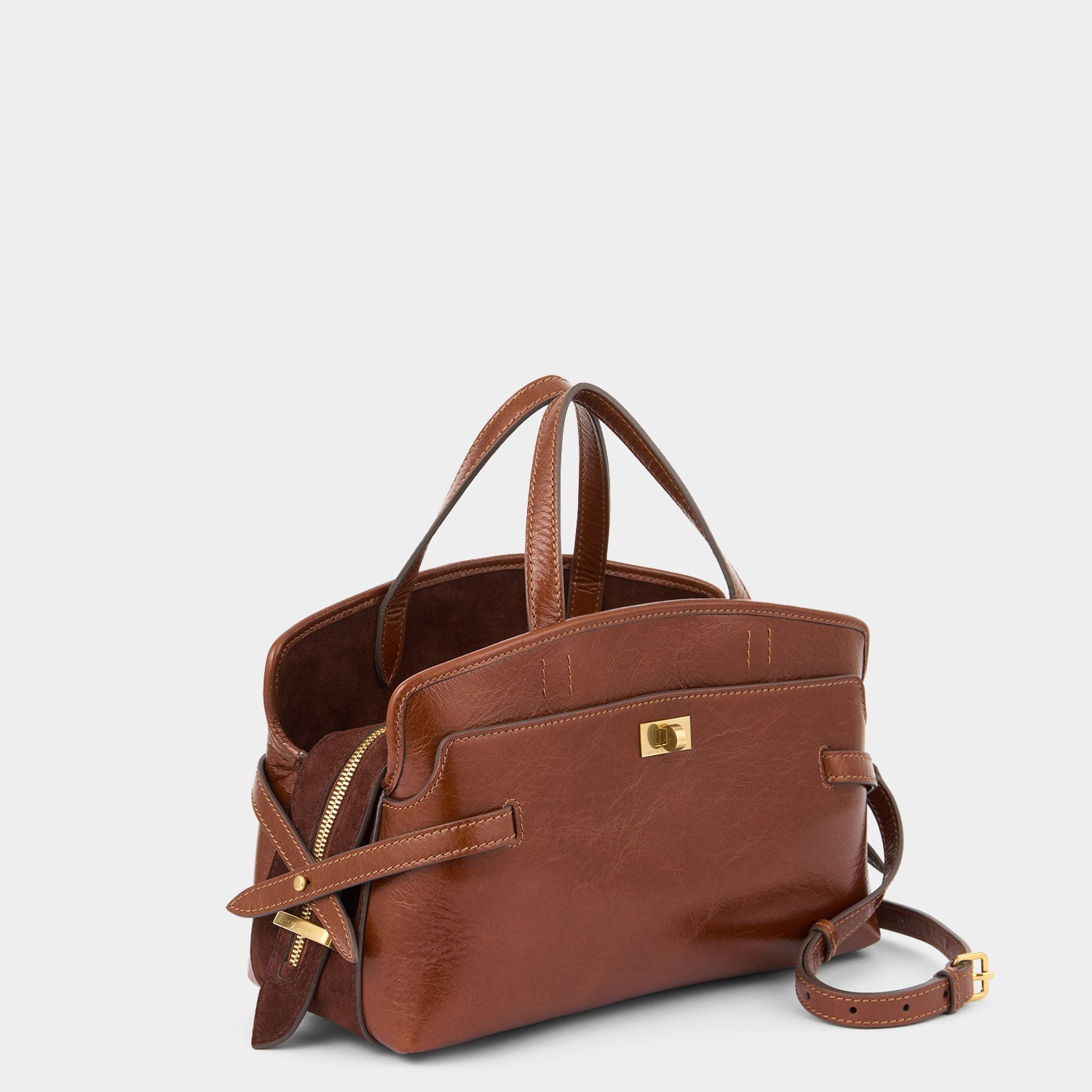 Brown calf leather cross-body bag by Anya Hindmarch