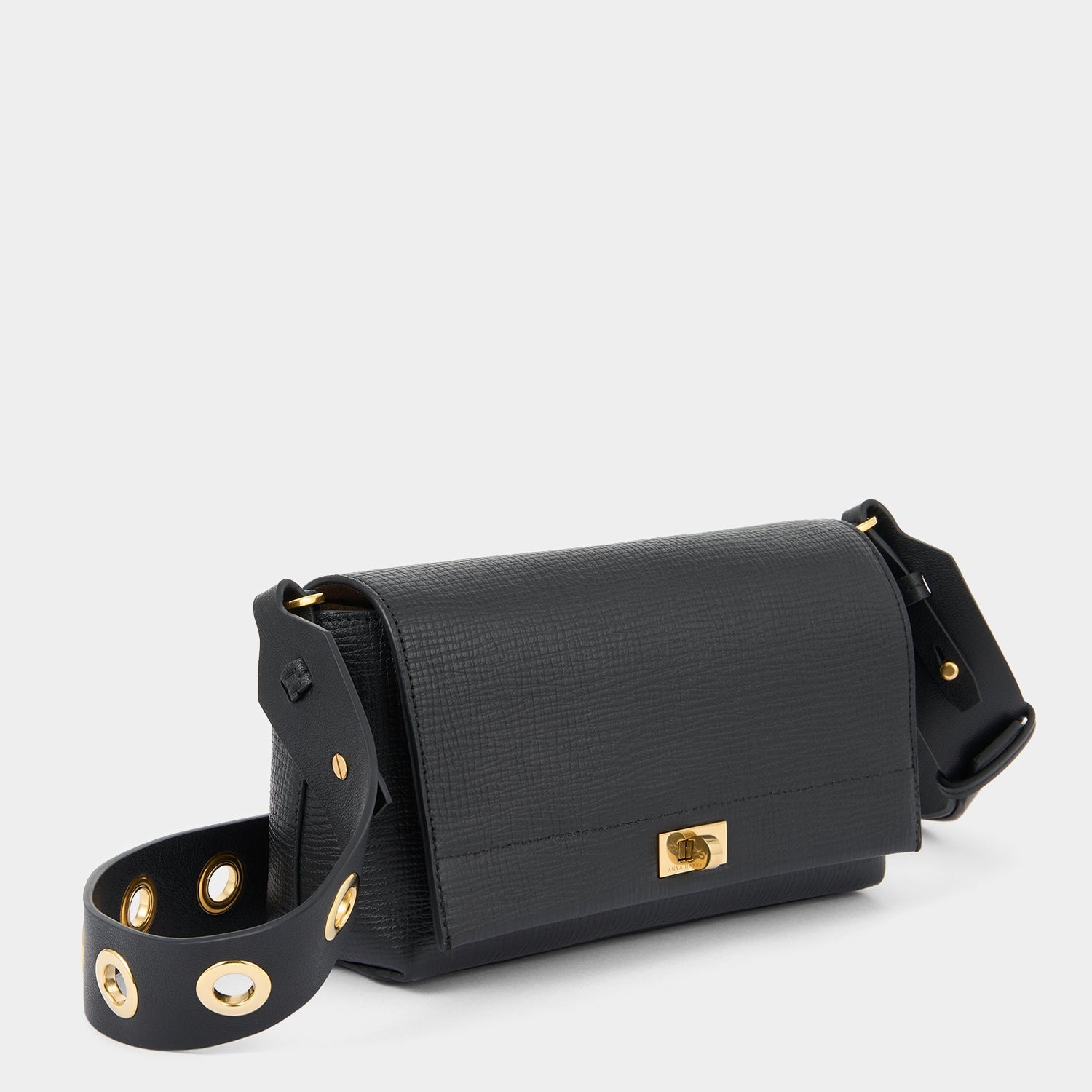 Mortimer Eyelet Cross-body -

          
            Crosshatch Leather in Black -
          

          Anya Hindmarch US
