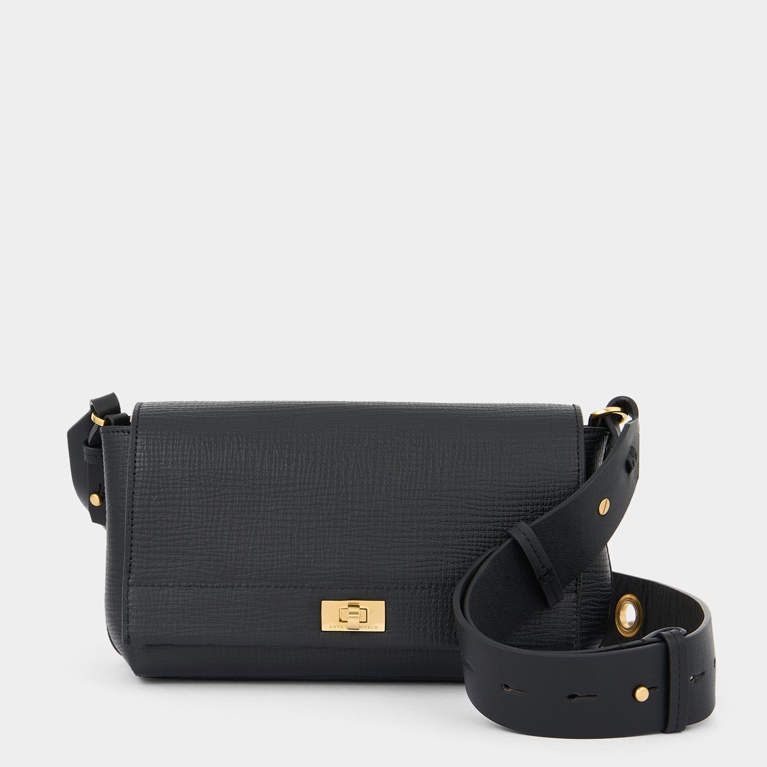 Mortimer Eyelet Cross-body -

          
            Crosshatch Leather in Black -
          

          Anya Hindmarch US
