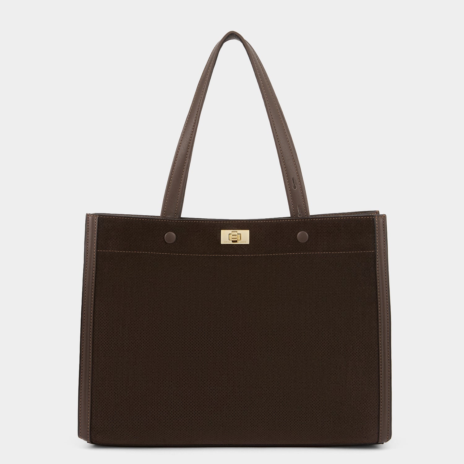 Mortimer Perforated Small Tote -

          
            Smooth Leather in Truffle Brown -
          

          Anya Hindmarch US

