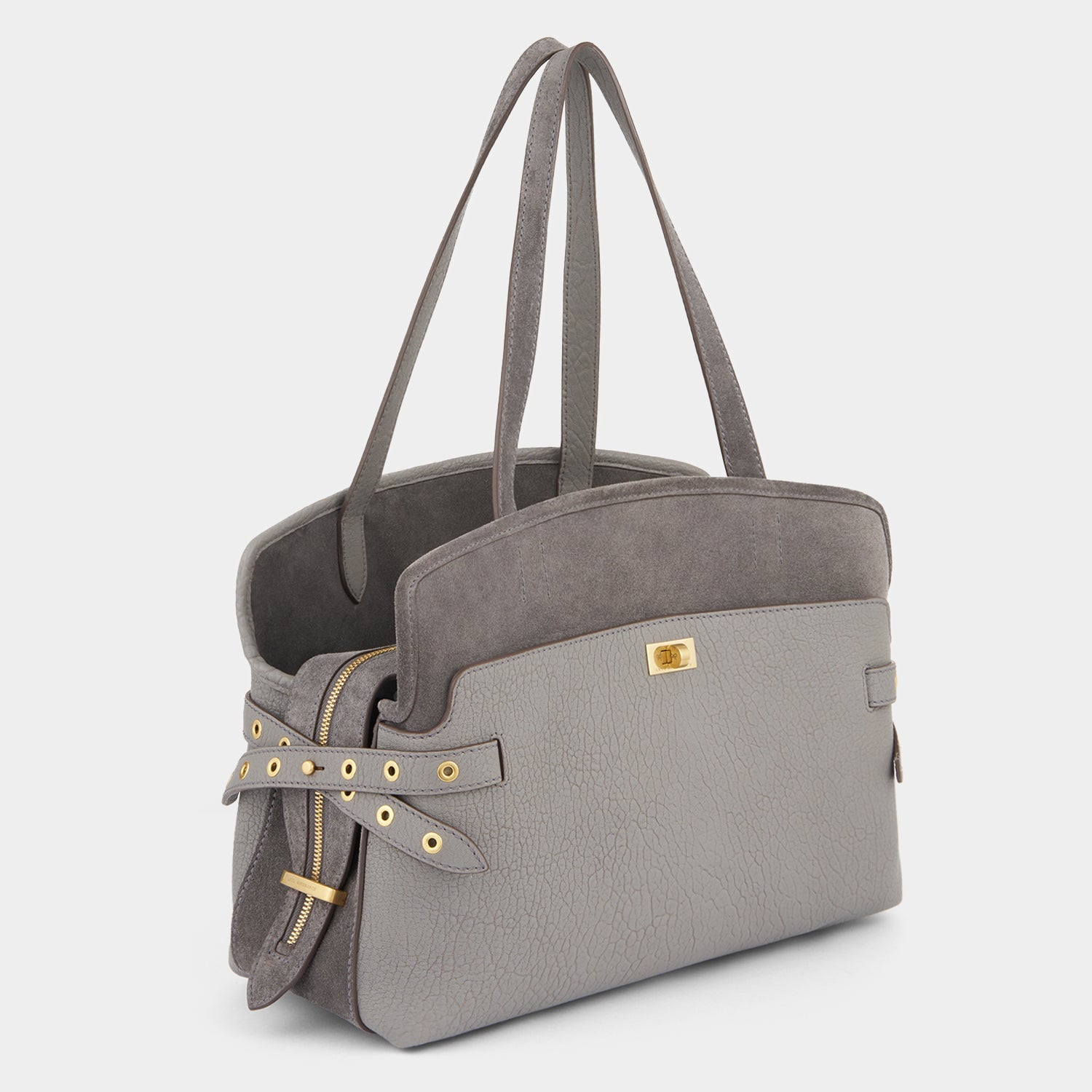 Wilson Eyelet Shoulder Bag -

          
            Suede Leather in Stone Grey -
          

          Anya Hindmarch US
