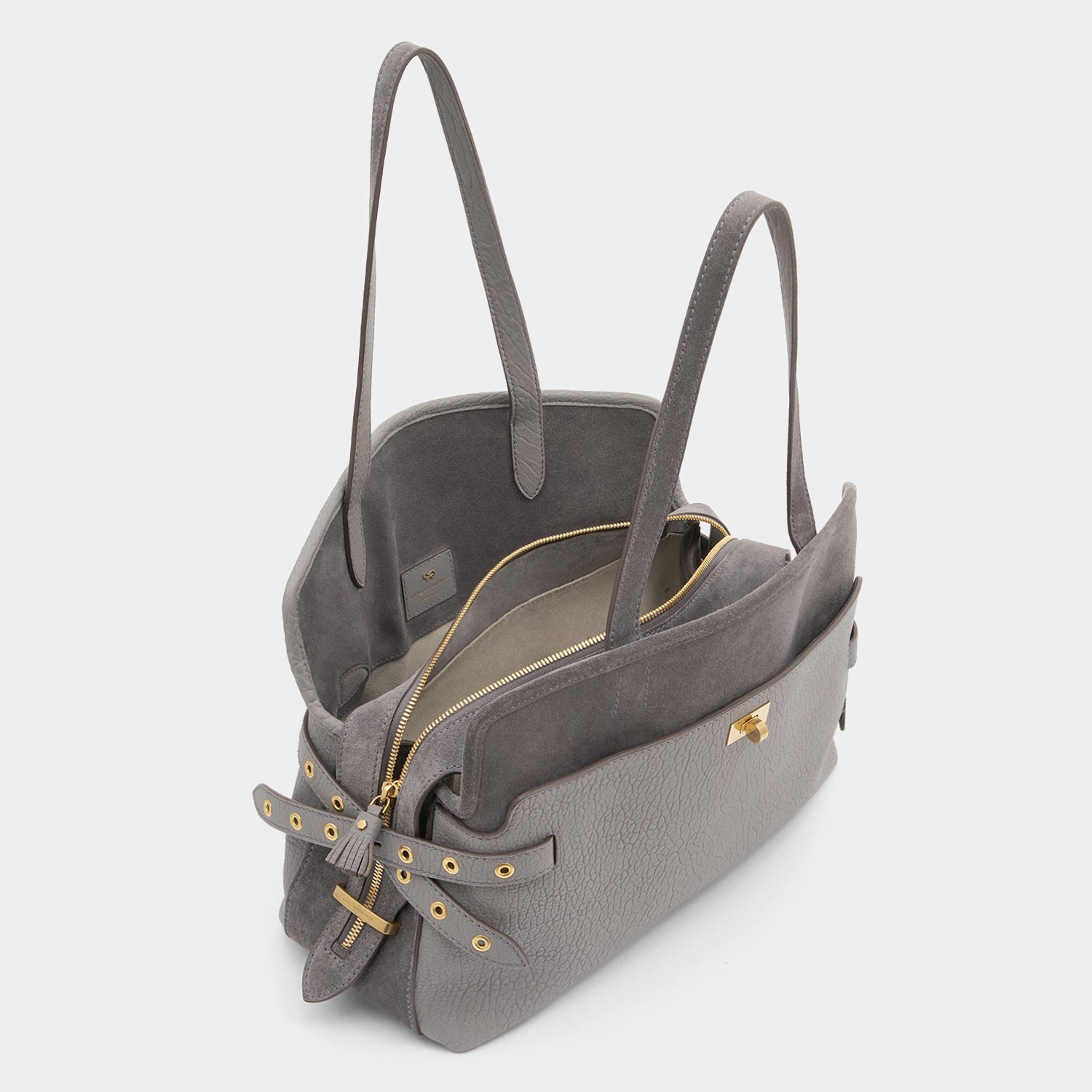 Wilson Eyelet Shoulder Bag -

          
            Suede Leather in Stone Grey -
          

          Anya Hindmarch US
