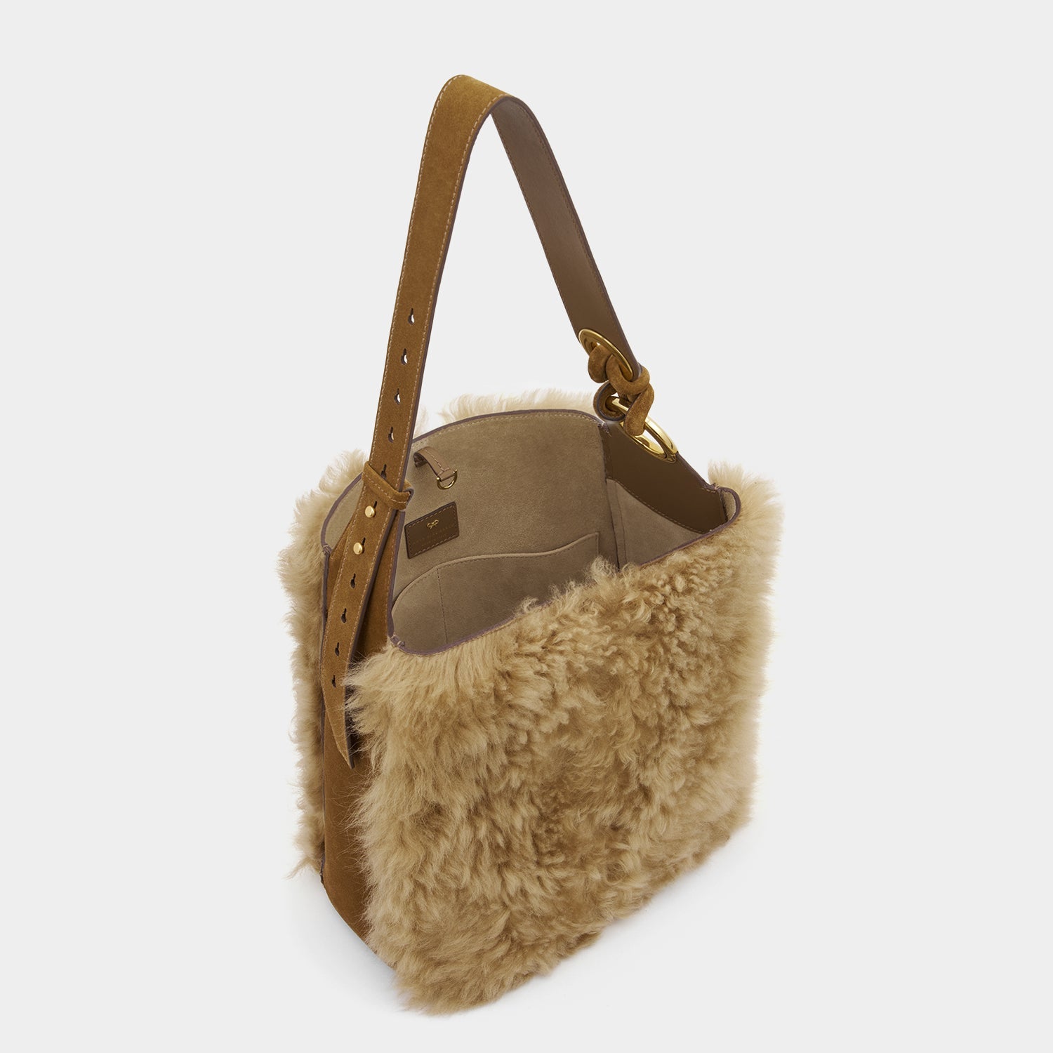 Ringo Shearling Shoulder Bag -

          
            Shearling in Taupe -
          

          Anya Hindmarch US
