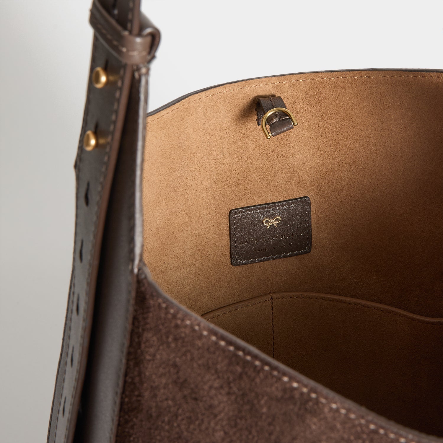 Ringo Shoulder Bag -

          
            Suede Leather in Truffle Brown -
          

          Anya Hindmarch US
