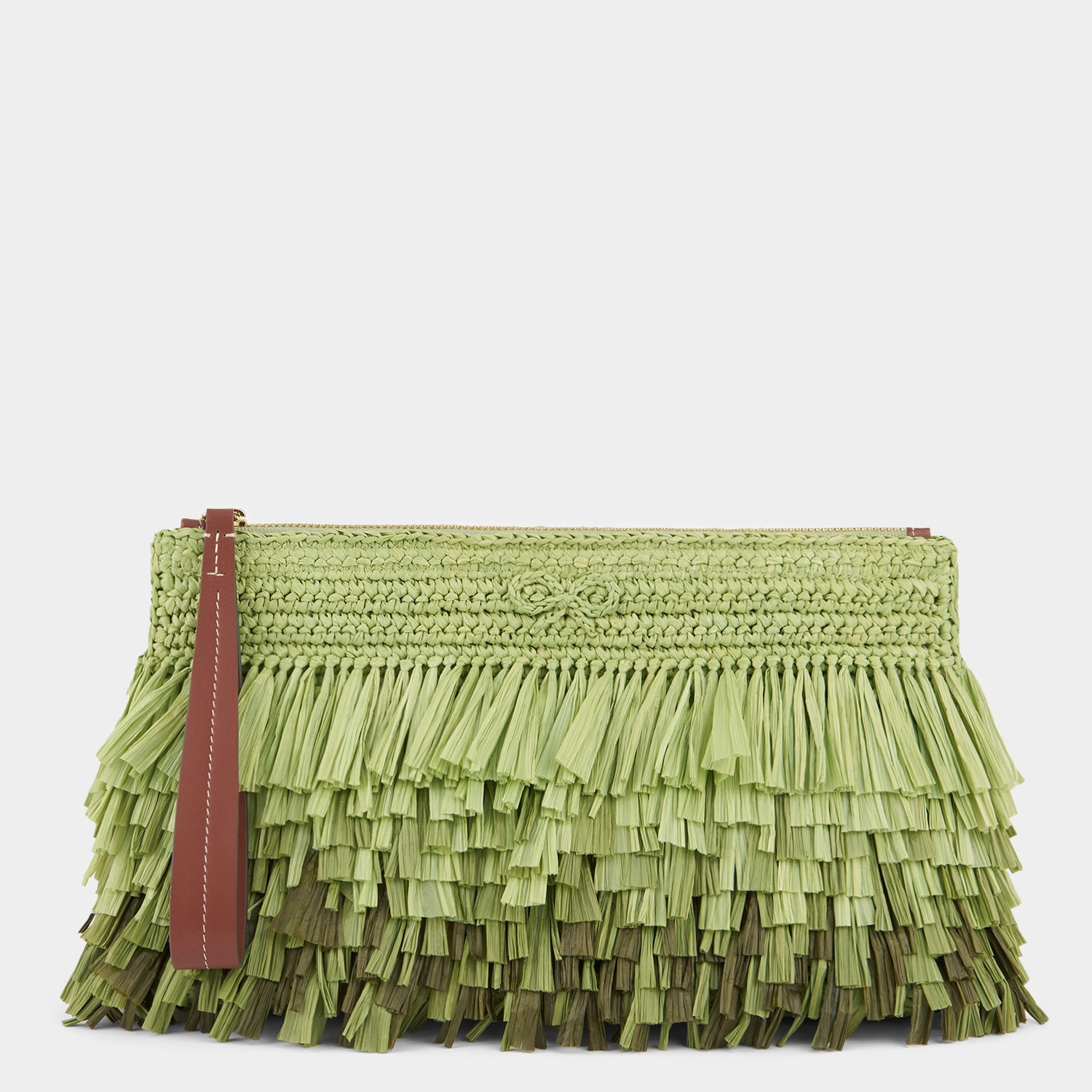 Green raffia clutch bag by Anya Hindmarch
