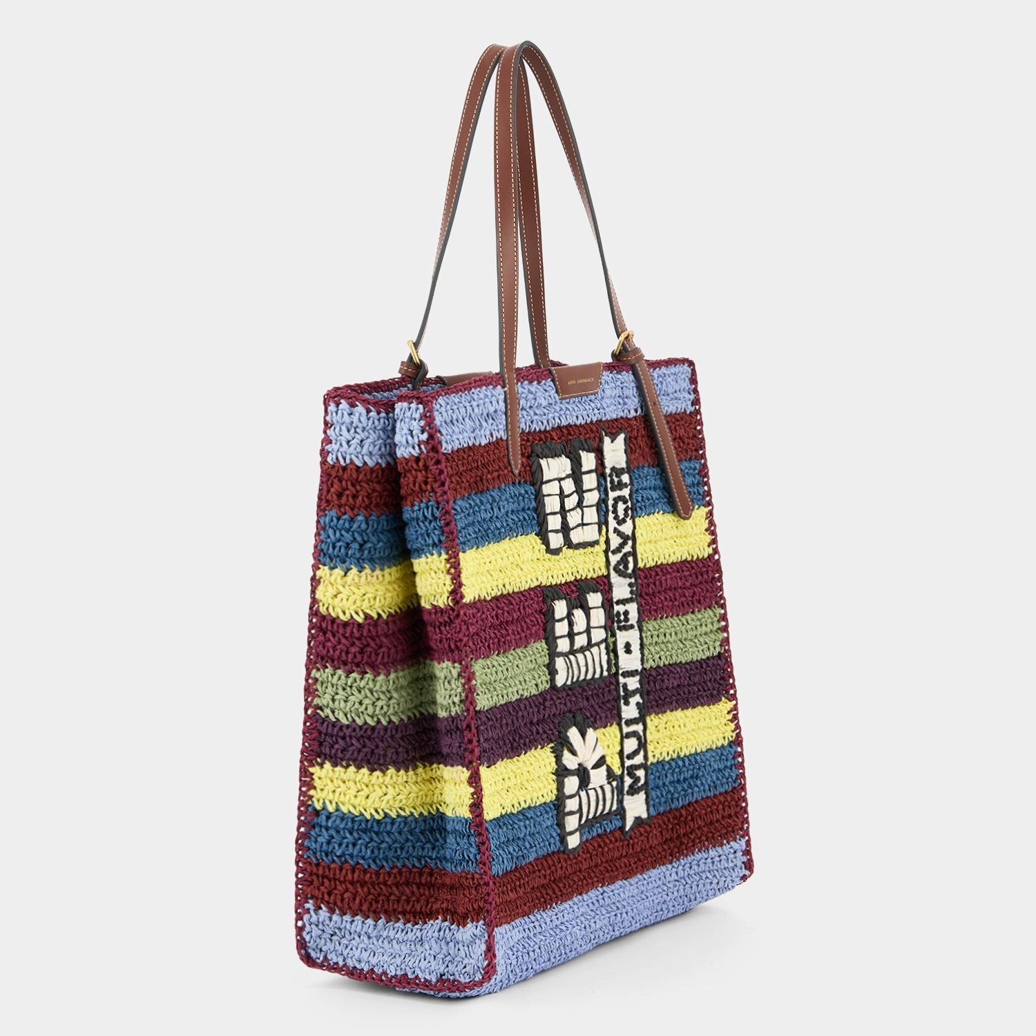 Multicoloured raffia Pez tote bag by Anya Hindmarch