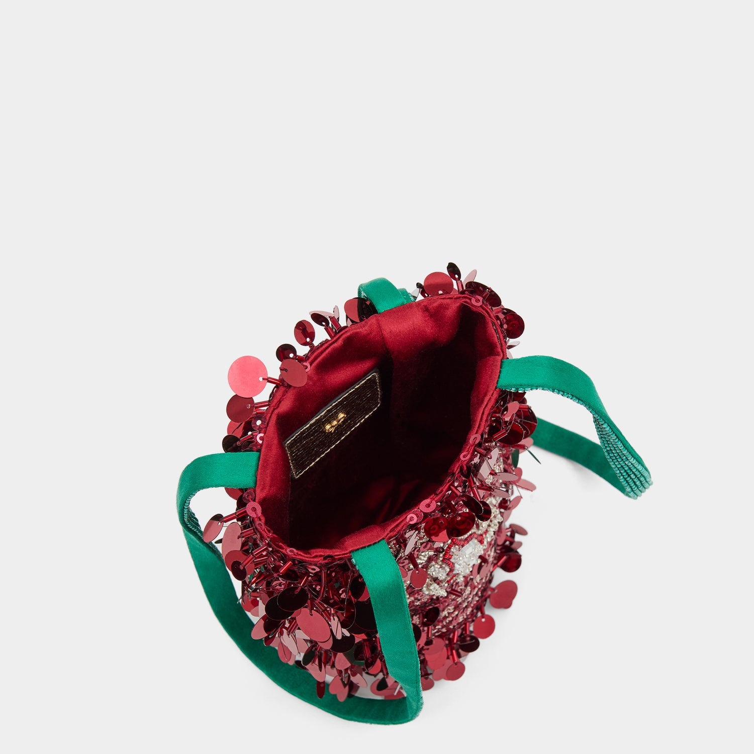 Anya Brands Flying Goose Sriracha Mini Bucket Bag -

          
            Satin/Sequins in Oxblood Red -
          

          Anya Hindmarch US
