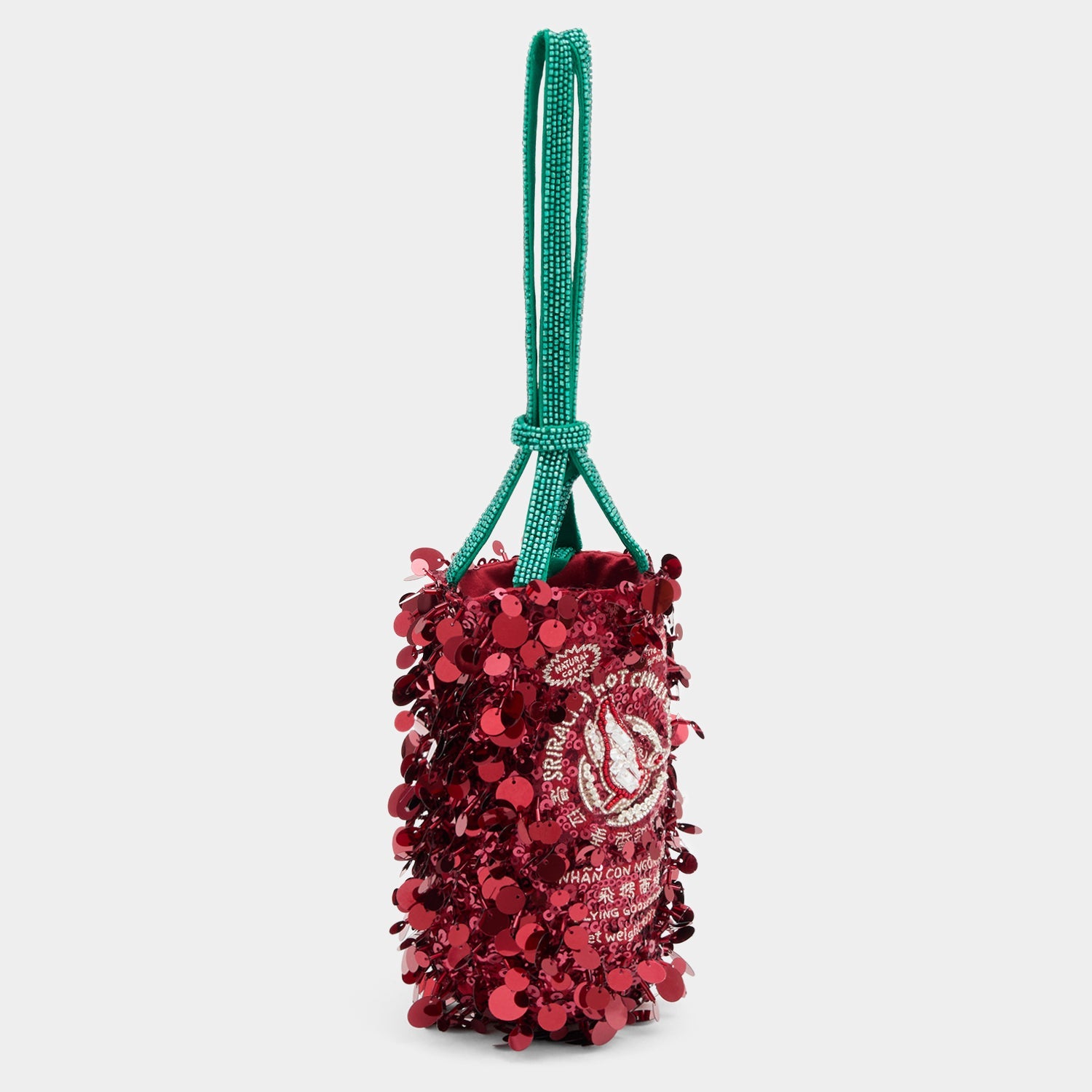 Anya Brands Flying Goose Sriracha Mini Bucket Bag -

          
            Satin/Sequins in Oxblood Red -
          

          Anya Hindmarch US

