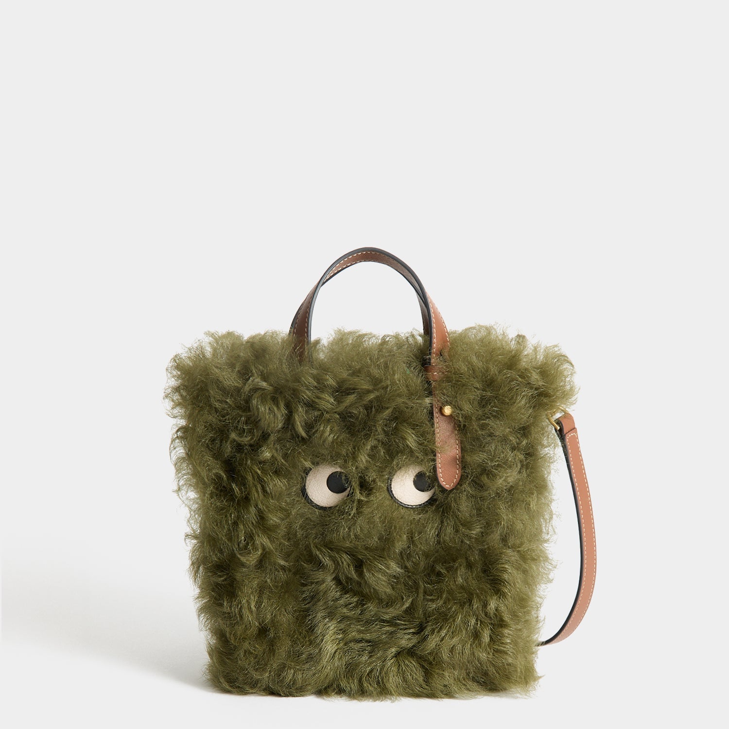 N/S Mini Eyes Shearling Tote -

          
            Shearling/Smooth Leather in Khaki Green -
          

          Anya Hindmarch US
