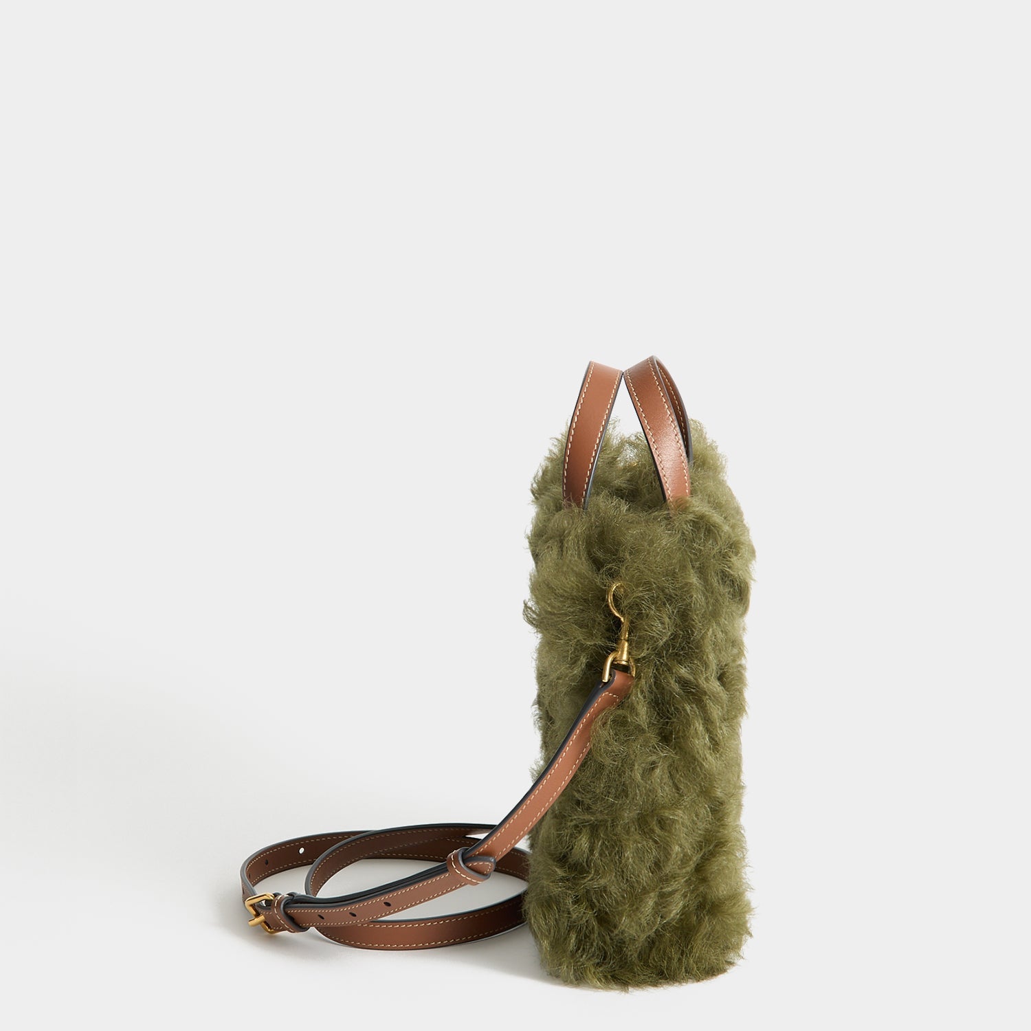 N/S Mini Eyes Shearling Tote -

          
            Shearling/Smooth Leather in Khaki Green -
          

          Anya Hindmarch US
