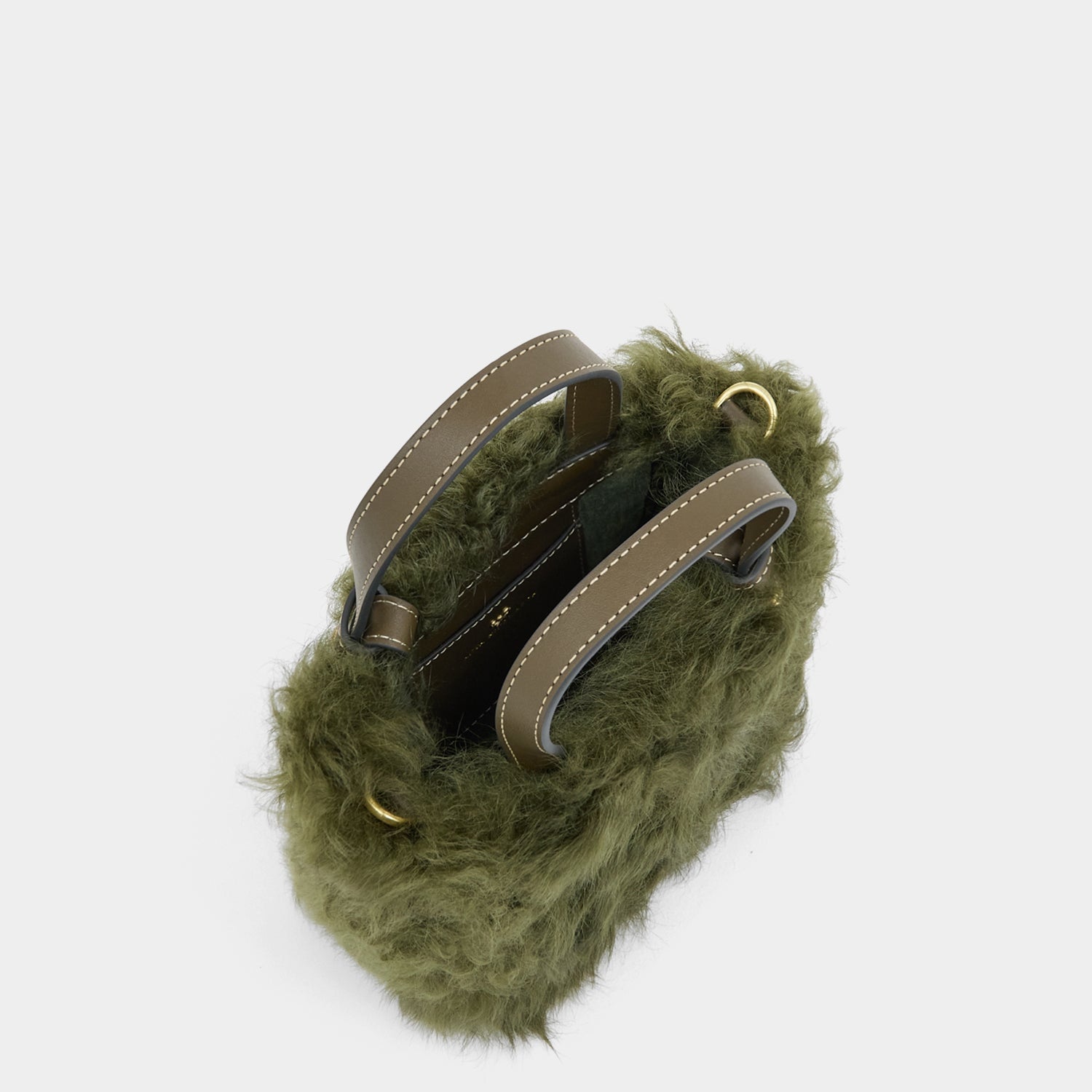 N/S Mini Eyes Shearling Tote -

          
            Shearling/Smooth Leather in Khaki Green -
          

          Anya Hindmarch US
