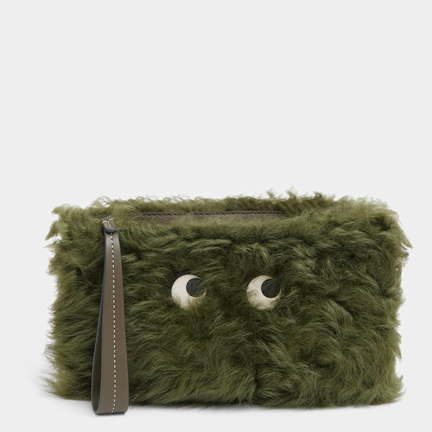Shearling Eyes Clutch -

          
            Shearling/Smooth Leather in Khaki Green -
          

          Anya Hindmarch US

