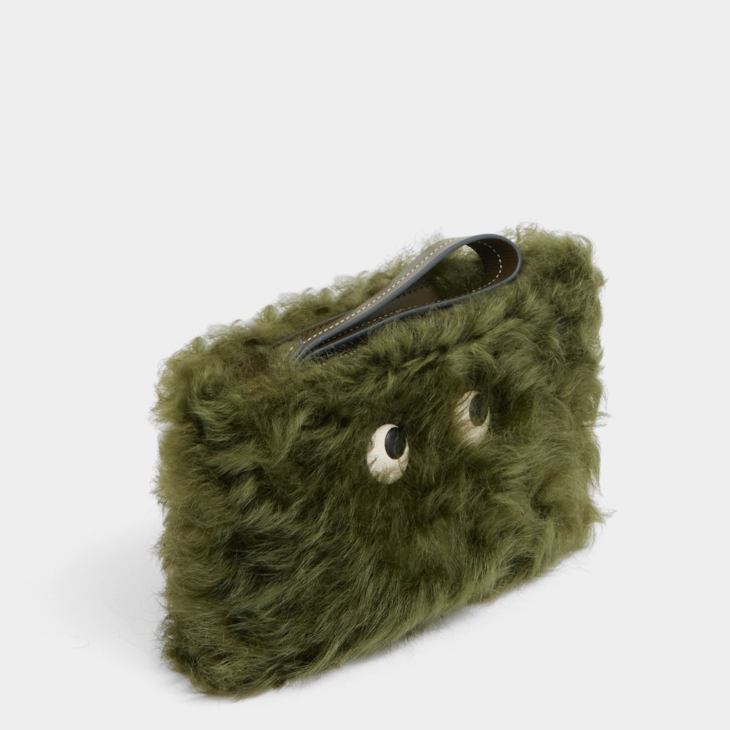 Shearling Eyes Clutch -

          
            Shearling/Smooth Leather in Khaki Green -
          

          Anya Hindmarch US
