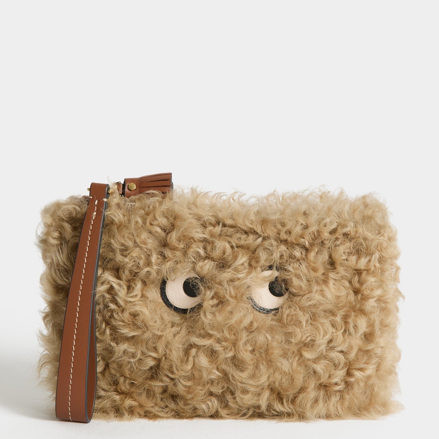 Shearling Eyes Clutch -

          
            Shearling/Smooth Leather leather in Taupe -
          

          Anya Hindmarch US
