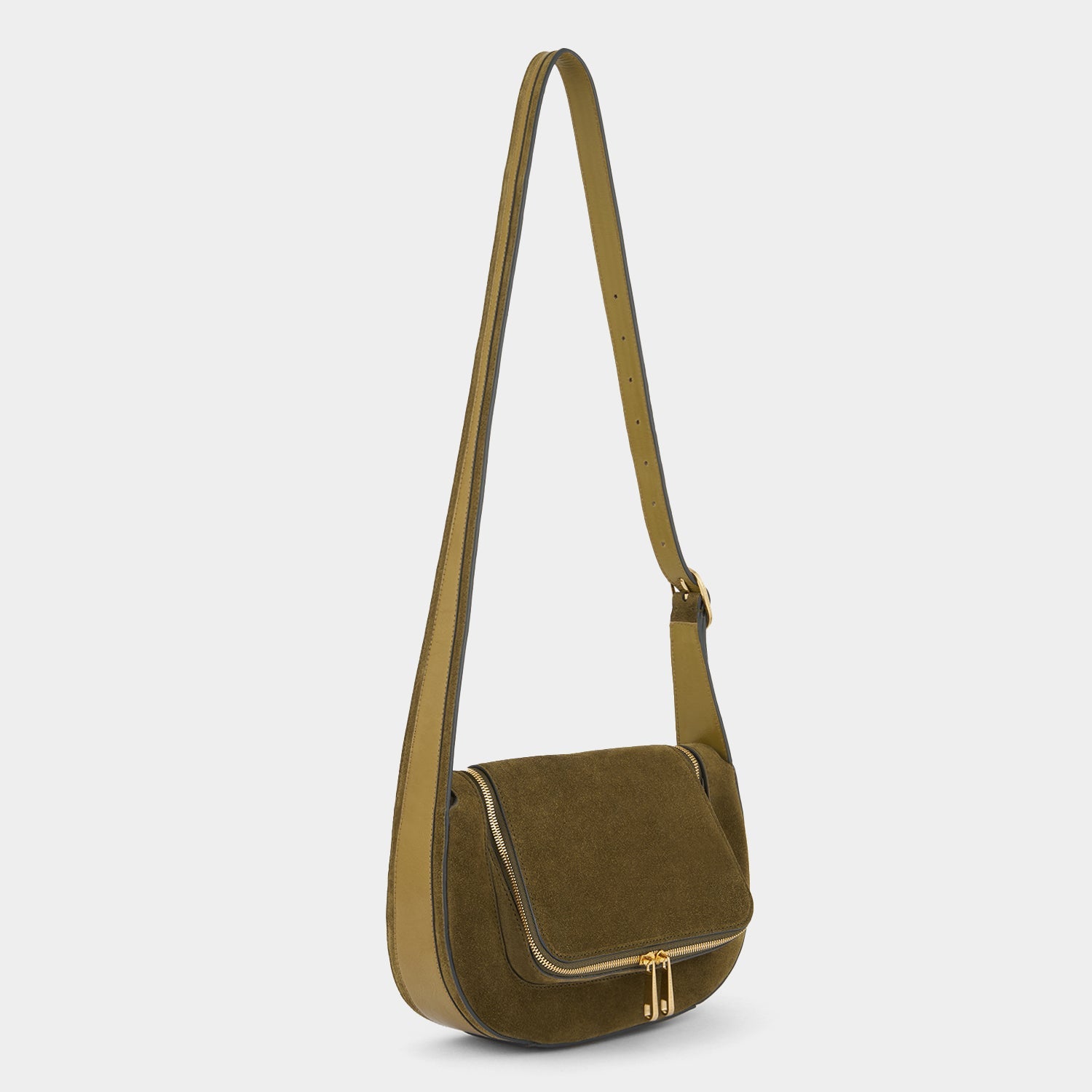 Green suede crossbody bag by Anya Hindmarch