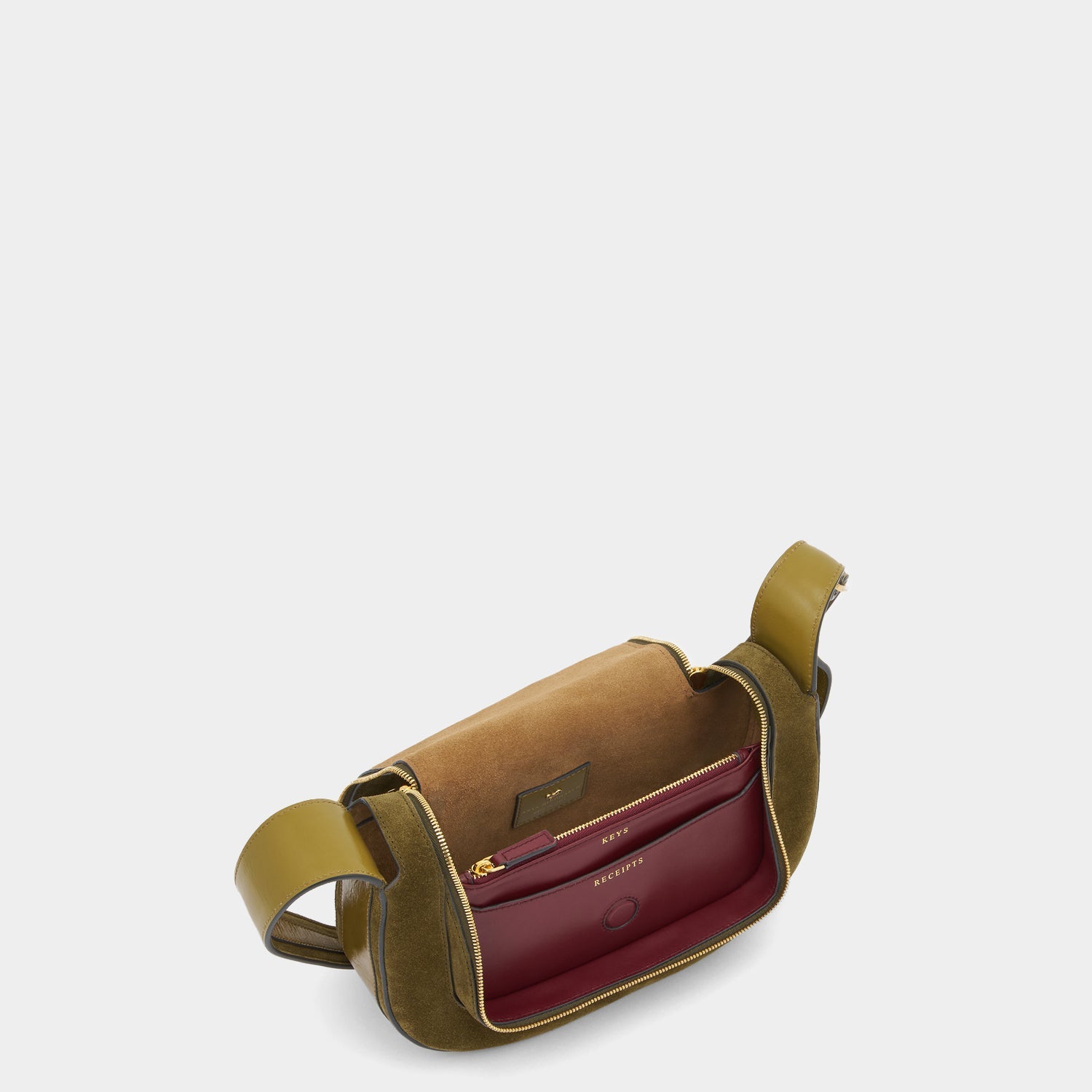 Green suede crossbody bag by Anya Hindmarch
