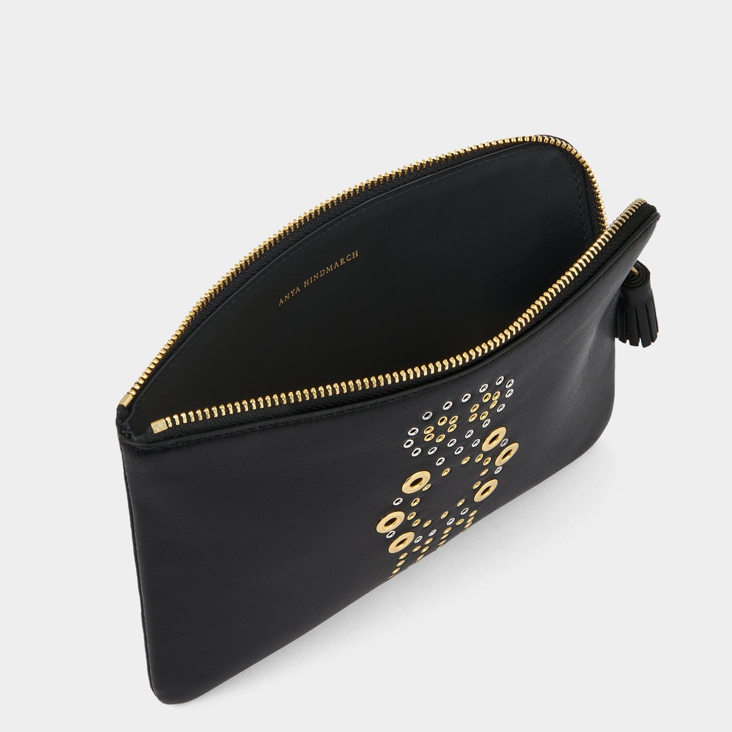 Eyelet Character Zip Loose Pocket -

          
            Smooth Leather in Black -
          

          Anya Hindmarch US
