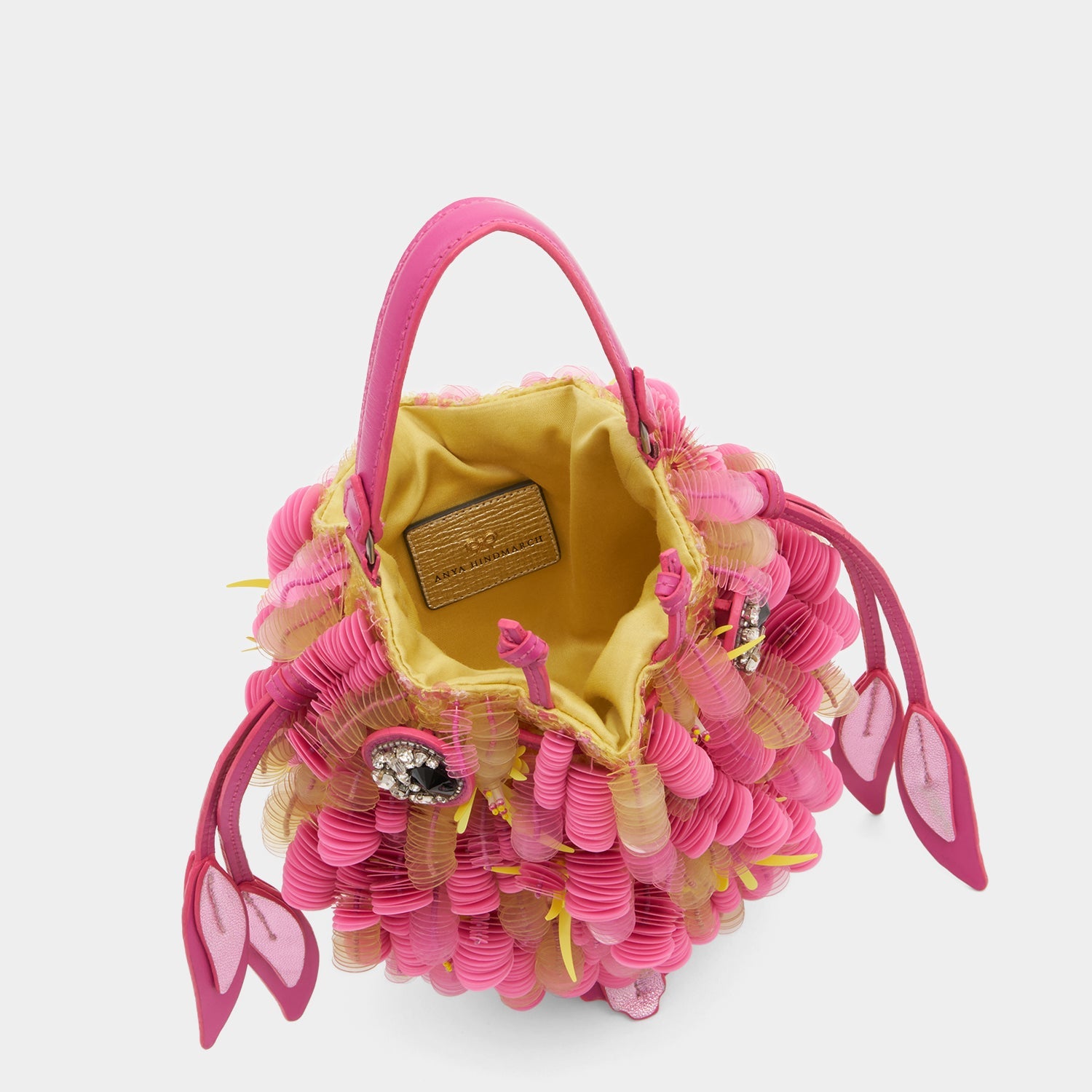 Fish Embellished Cross-body -

          
            Satin/Satin Leather in Lime Yellow -
          

          Anya Hindmarch US
