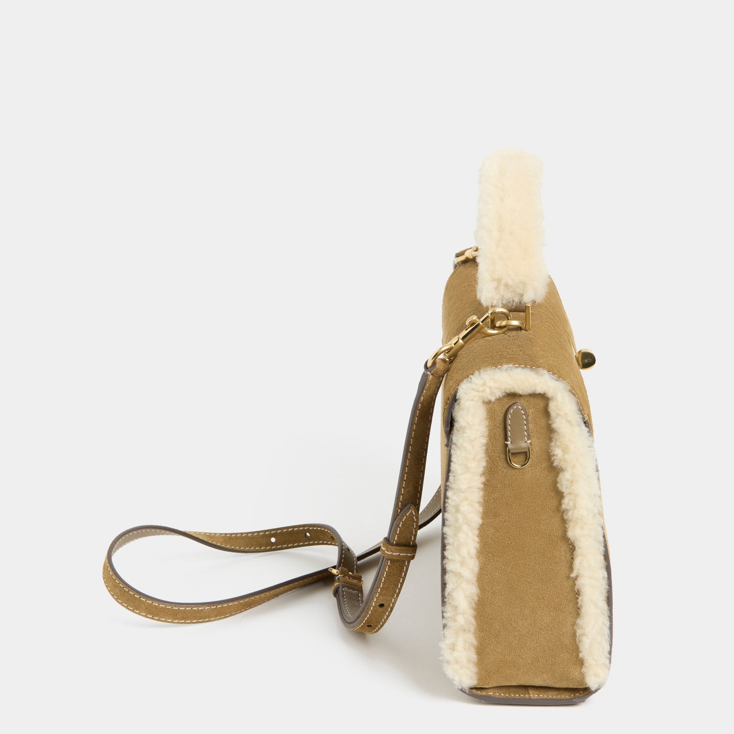Mortimer Shearling Top Handle -

          
            Shearling/Suede Leather in Moutarde -
          

          Anya Hindmarch US
