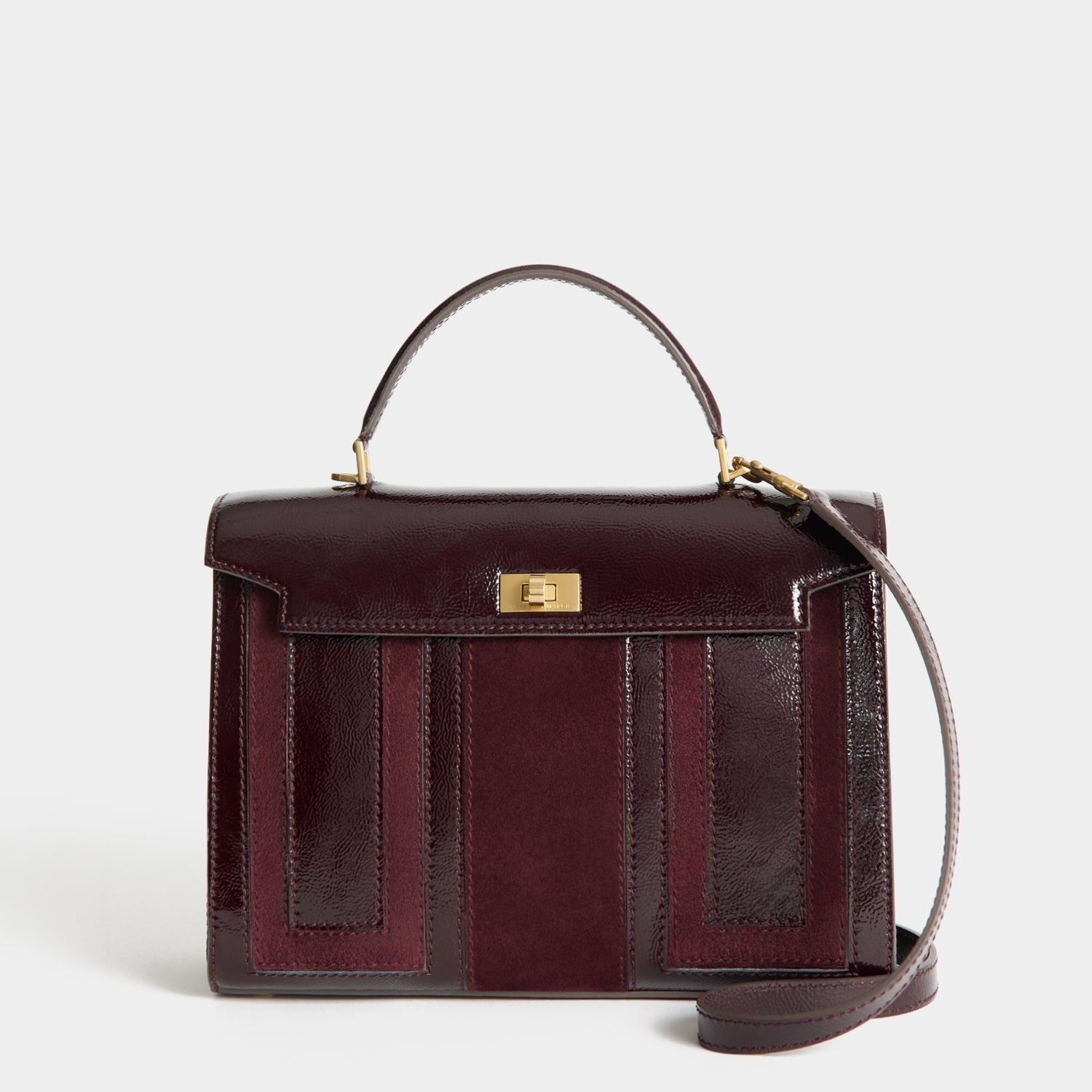 Mortimer Patchwork Top Handle -

          
            Suede Leather in Grape -
          

          Anya Hindmarch US
