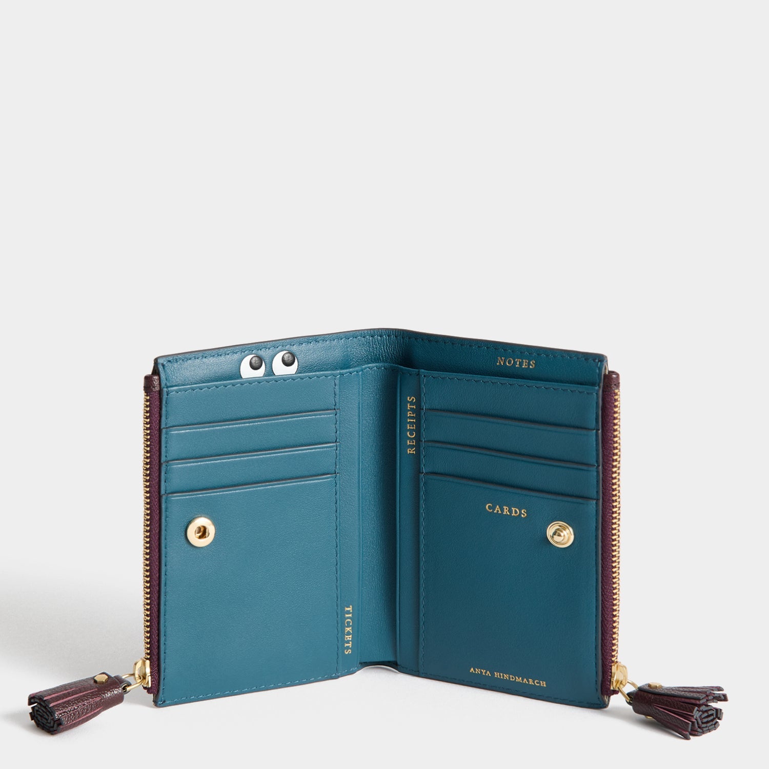 Peeping Eyes Small Double Zip Wallet -

          
            Capra Leather in Claret -
          

          Anya Hindmarch US
