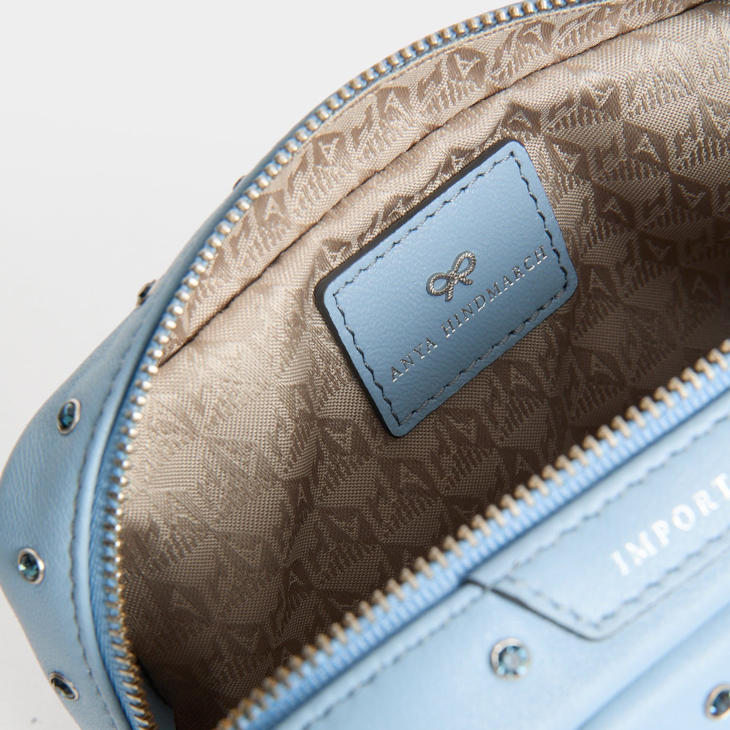 Crystals Important Things Pouch -

          
            Calf leather in School blue -
          

          Anya Hindmarch US
