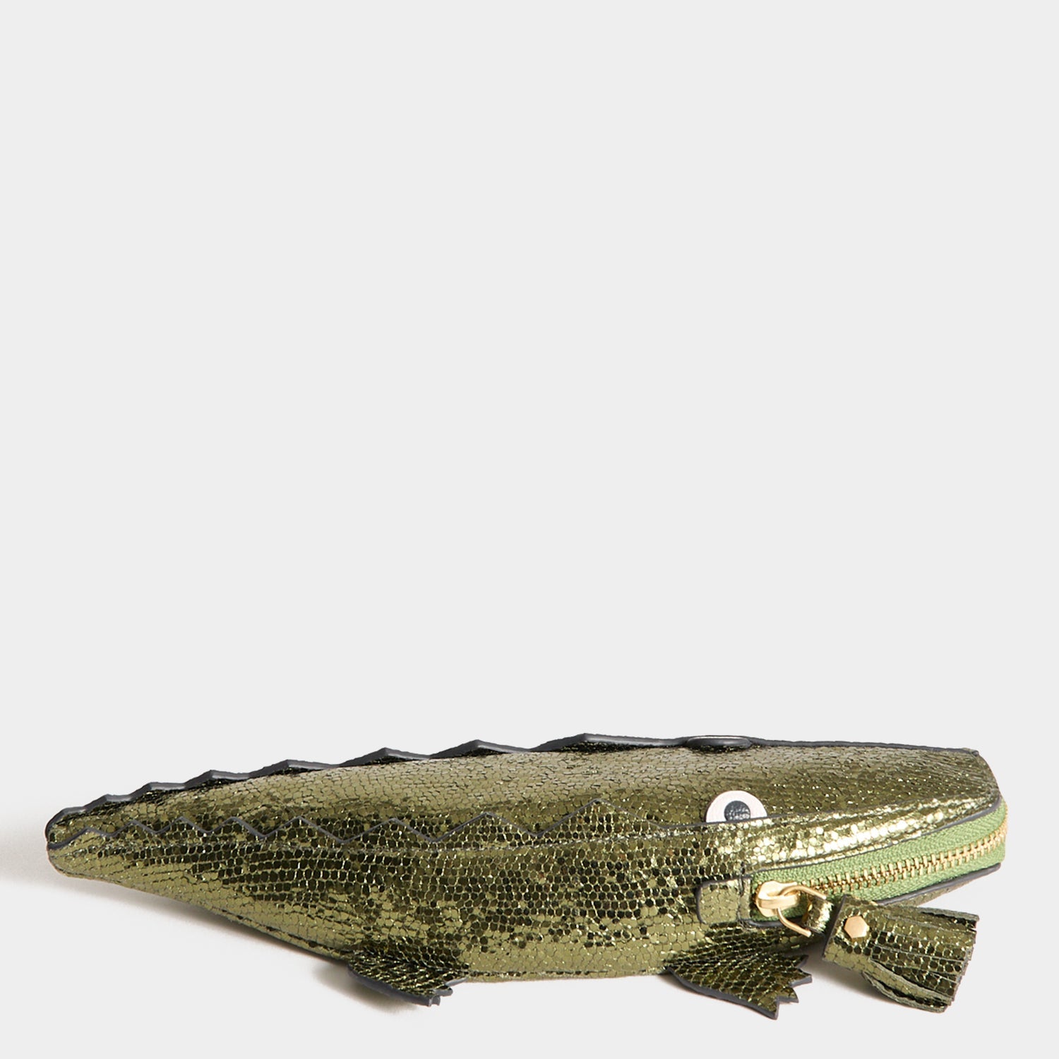 Crocodile Pouch -

          
            Metallic leather in Olive green -
          

          Anya Hindmarch US
