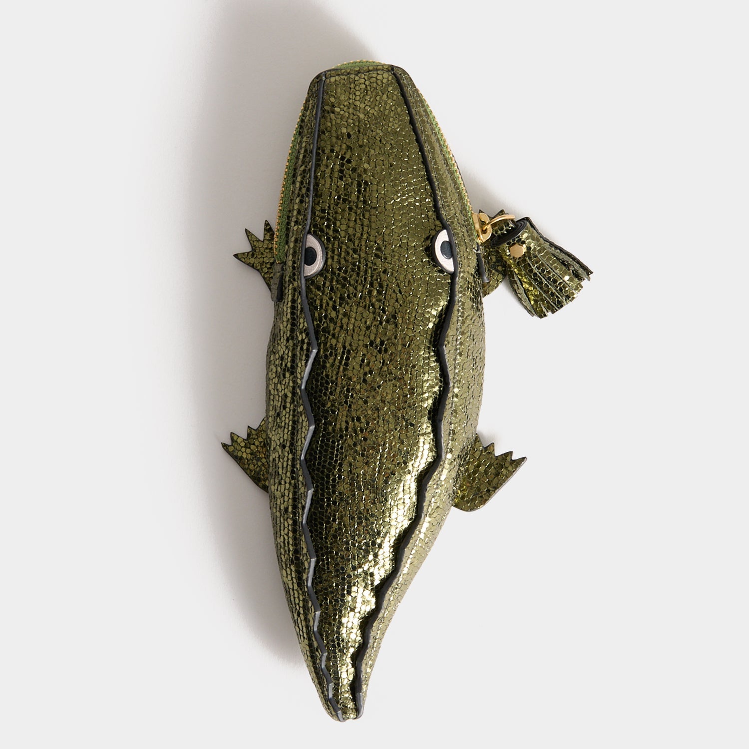 Crocodile Pouch -

          
            Metallic leather in Olive green -
          

          Anya Hindmarch US
