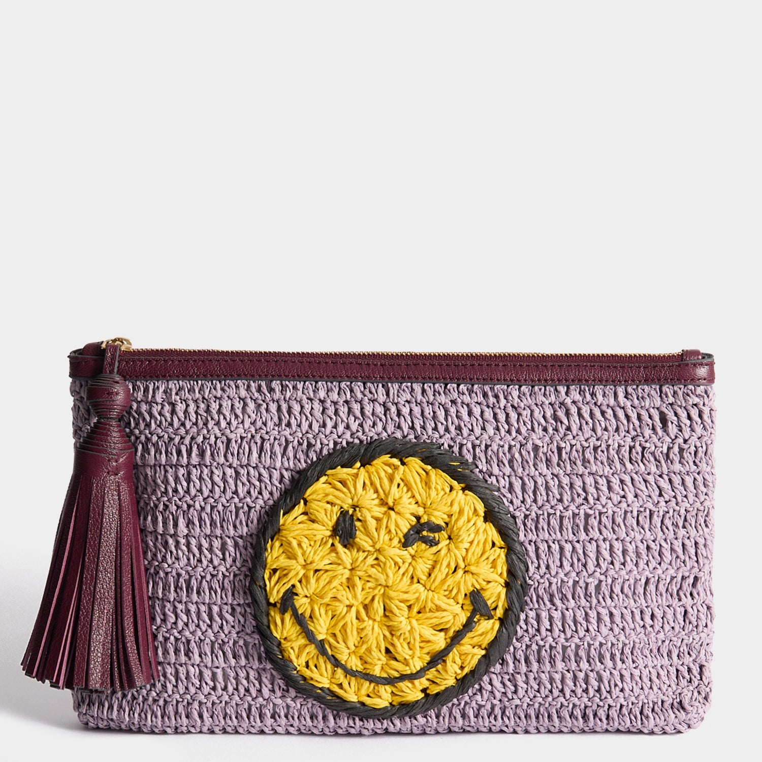 ANYA HINDMARCH / ネオンイエロー スマイルクラッチバッグ Raffia Wink Pochette | Anya Hindmarch US