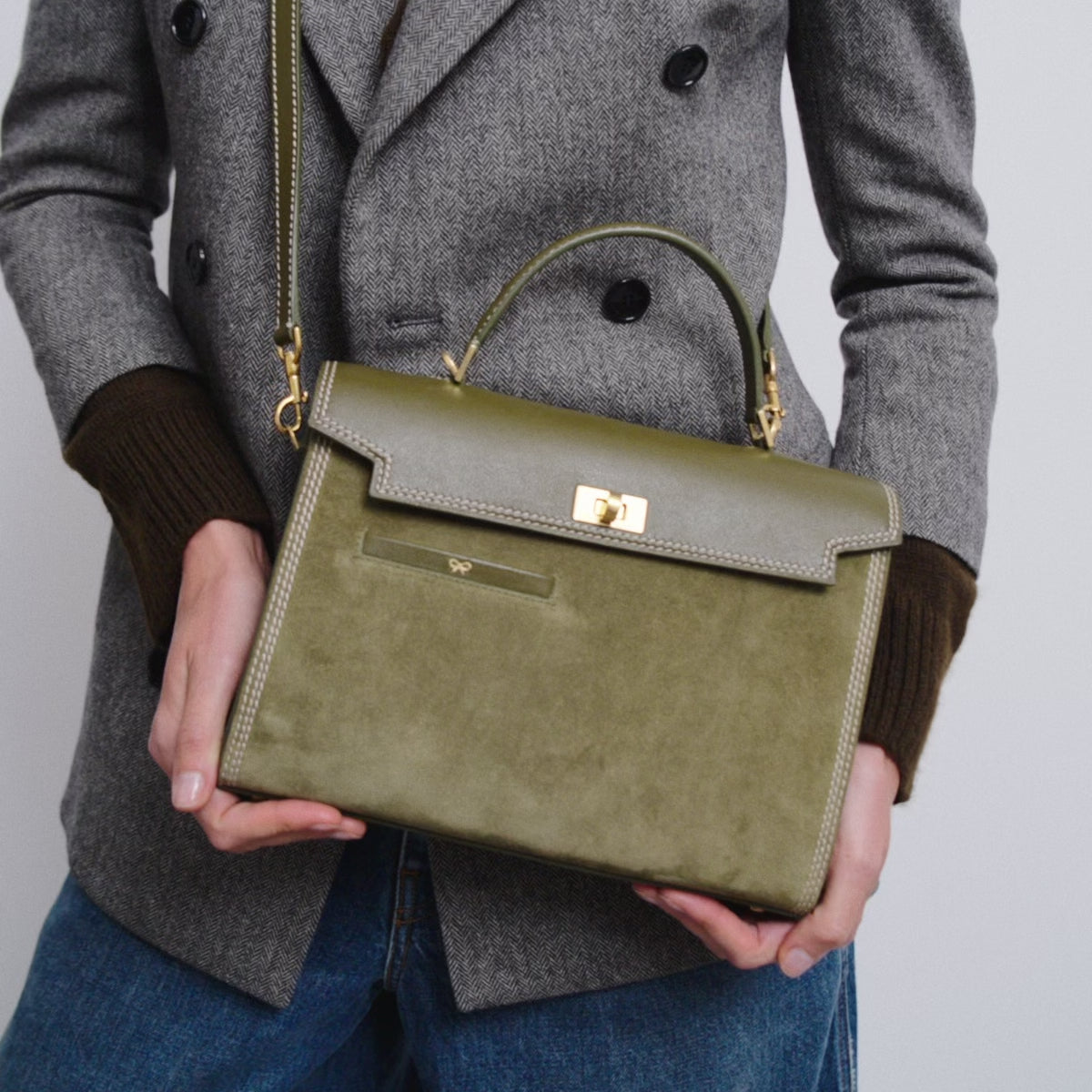 Mortimer Stitch Top Handle -

          
            Suede Leather in Bonsai Green -
          

          Anya Hindmarch US
