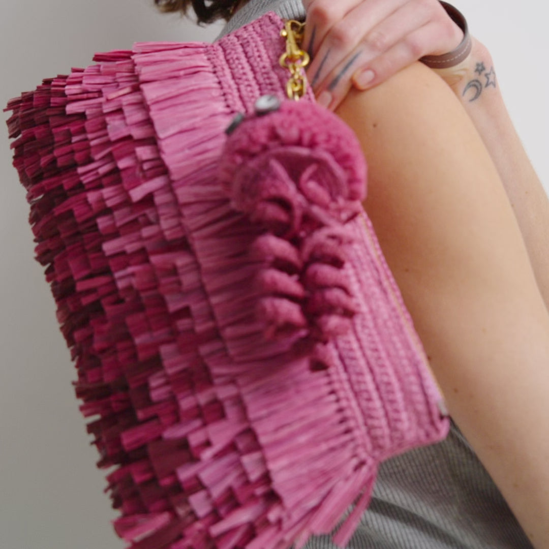 Dégradé Shag Raffia Clutch -

          
            Raffia/Smooth Leather in Bubblegum Pink -
          

          Anya Hindmarch US

