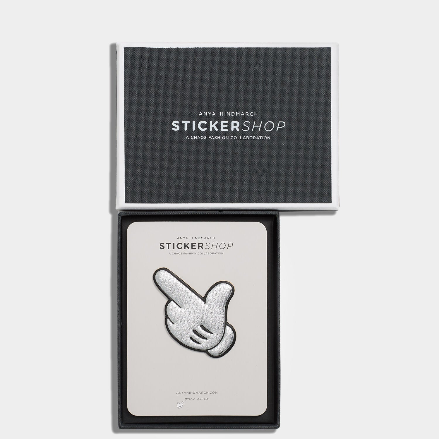 Pointing Leather Sticker -

          
            Metallic Capra in Silver -
          

          Anya Hindmarch US
