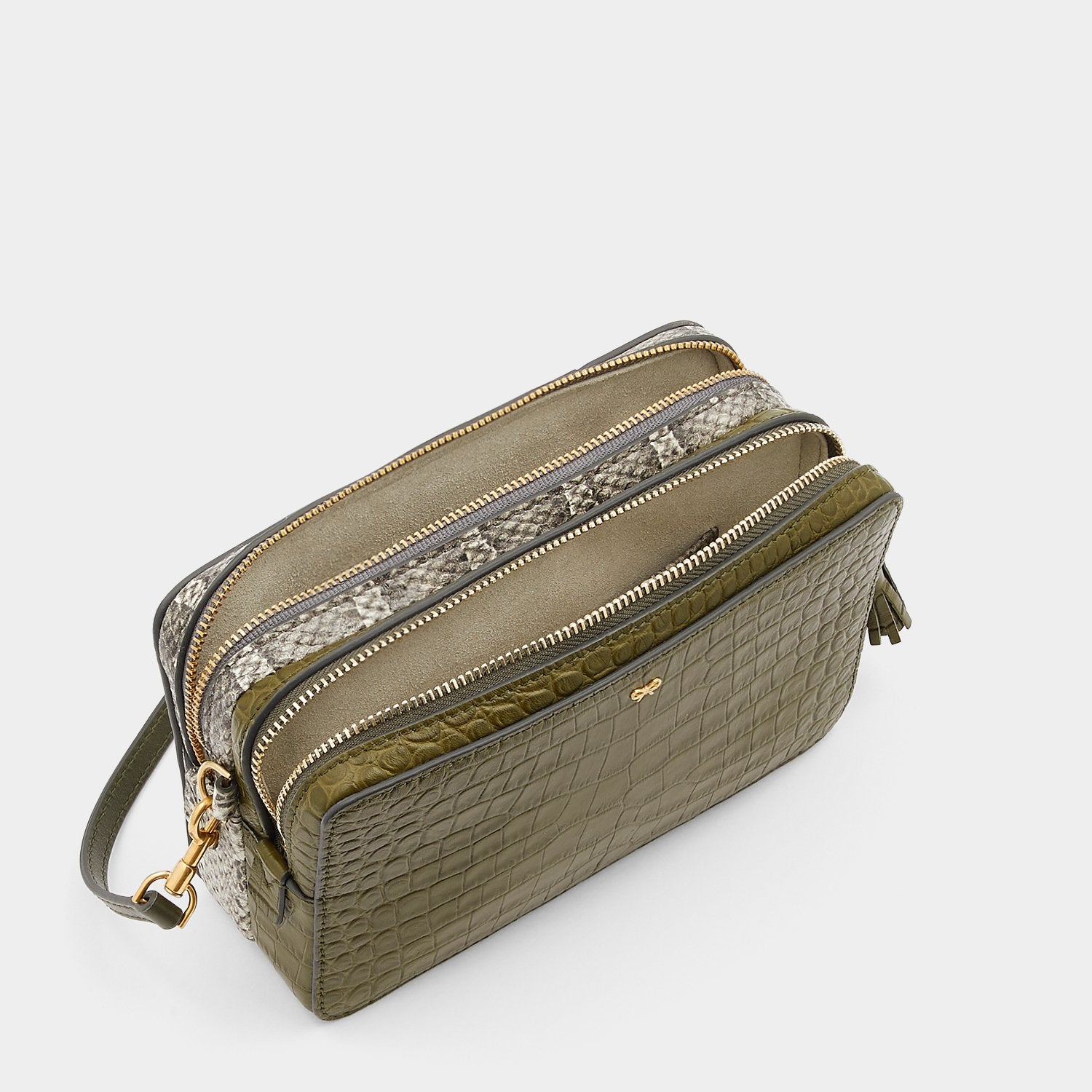 Double Zip Cross-body -

                  
                    Croc-Effect Calf Leather in Olive -
                  

                  Anya Hindmarch US
